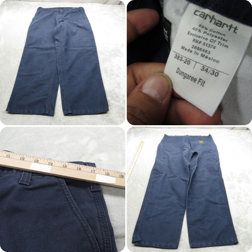 Carhartt Pants Men 34x30 Blue Loose Straight Washed Duck Dungaree Baggy Boot VTG